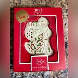 Lenox Annual Santa Ornament - White with Green and Red Accents